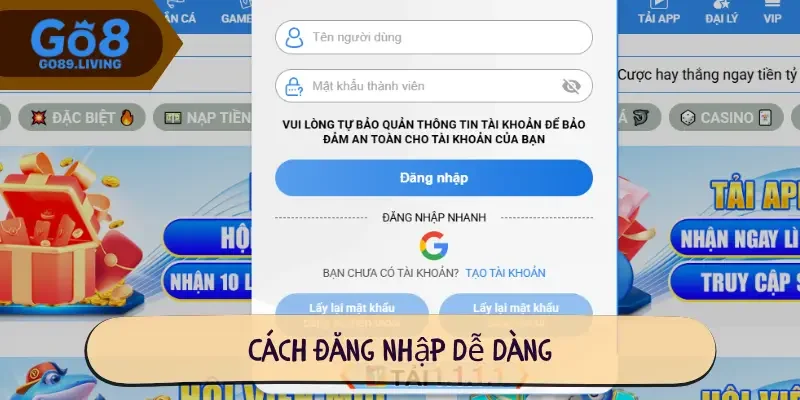 Cách đăng nhập Go8 dễ dàng